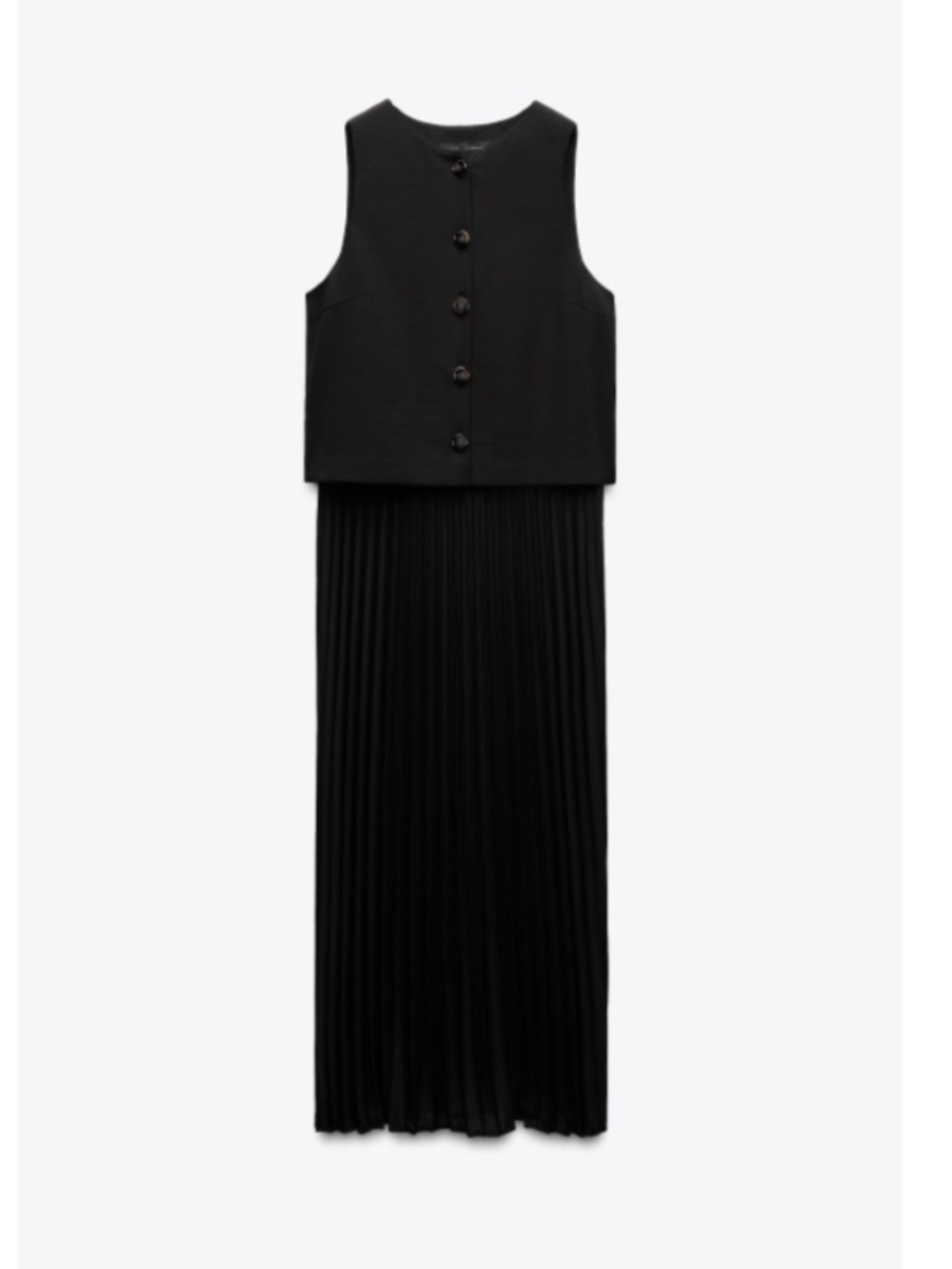 Zara Black Sleeveless Button-Front Pleated Maxi Dress